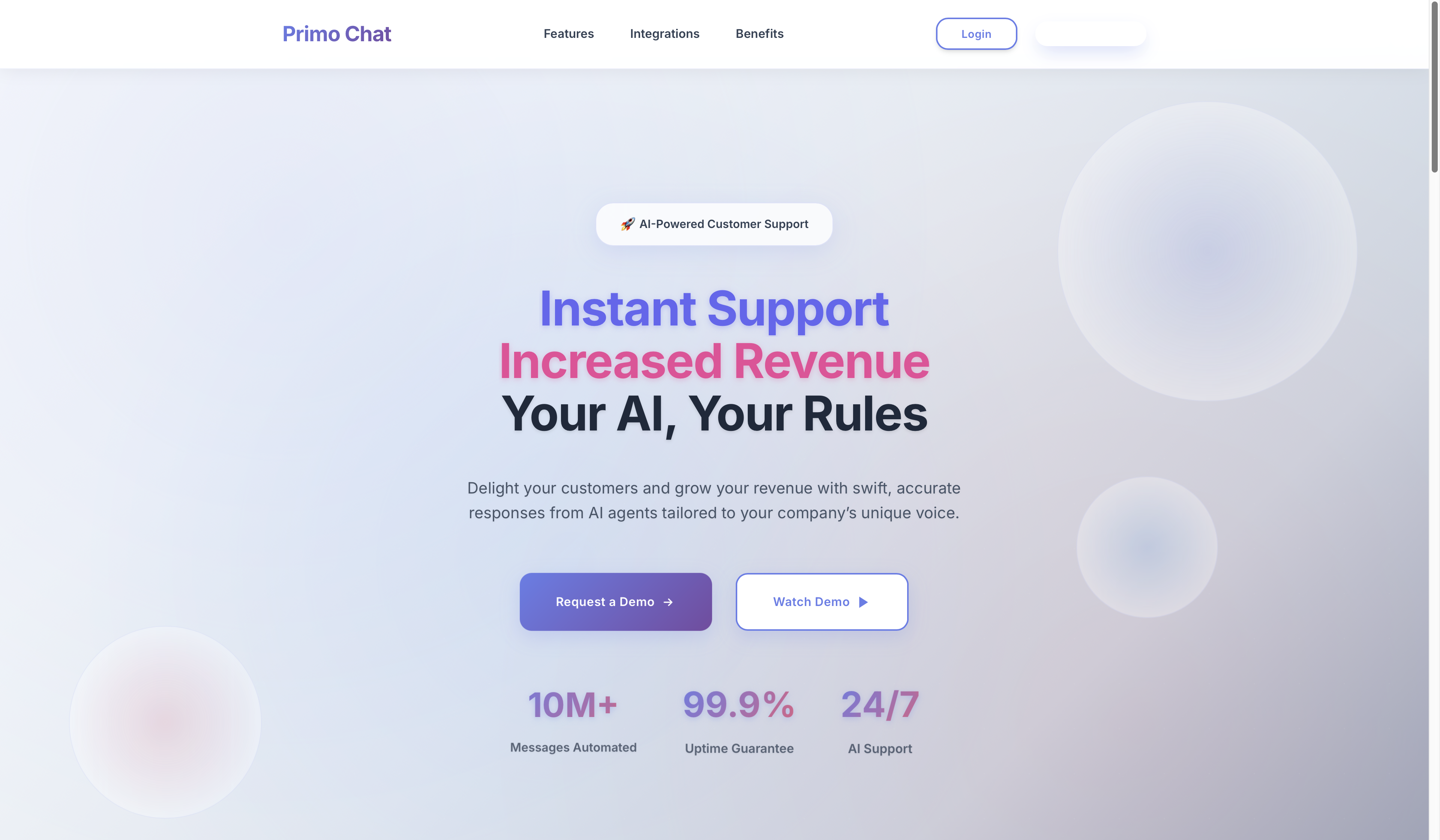 Primo Chat AI Customer Support Preview
